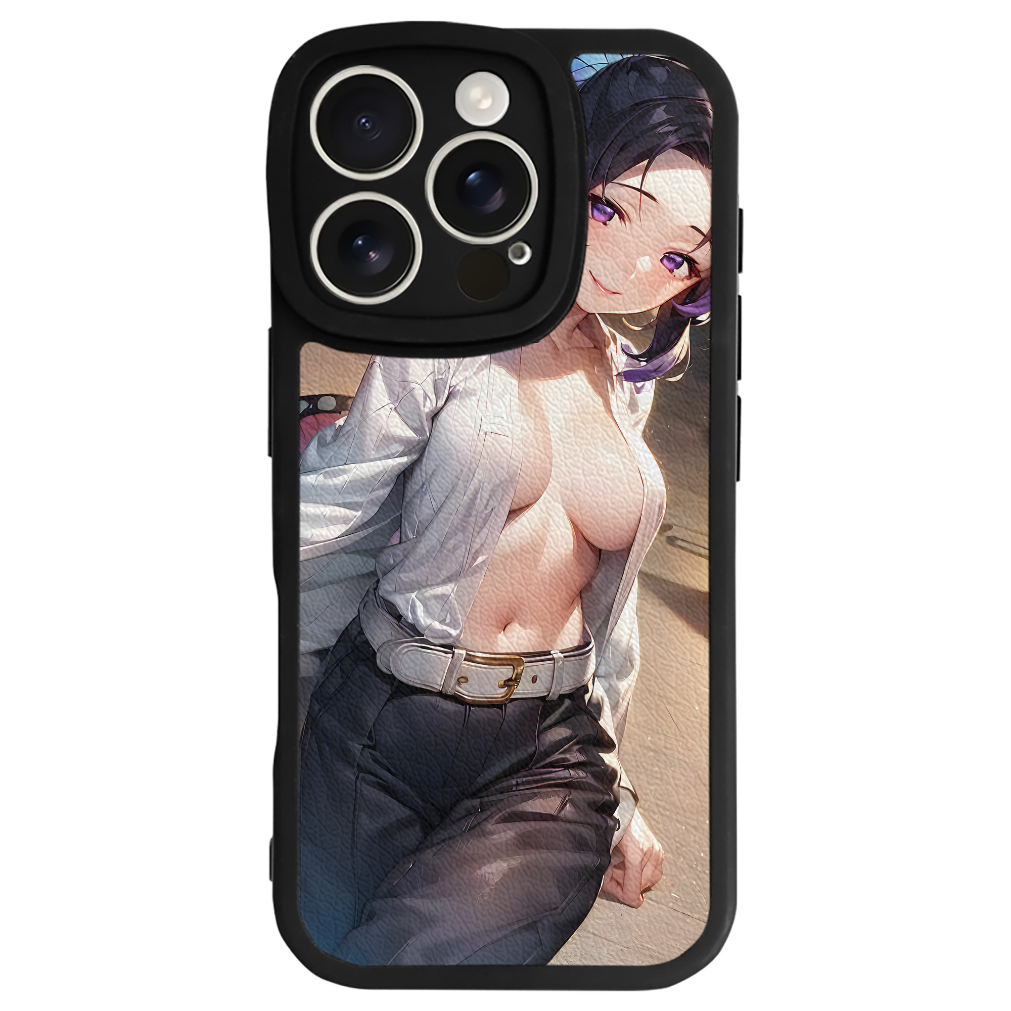 （画像用） 鬼滅の刃（きめつのやいば）蟲柱-胡蝶 しのぶ／こちょう しのぶ Kochou Shinobu 【iPhone 16シリーズ対応】シリコンスマホケース（レザー調） 材質：シリコン